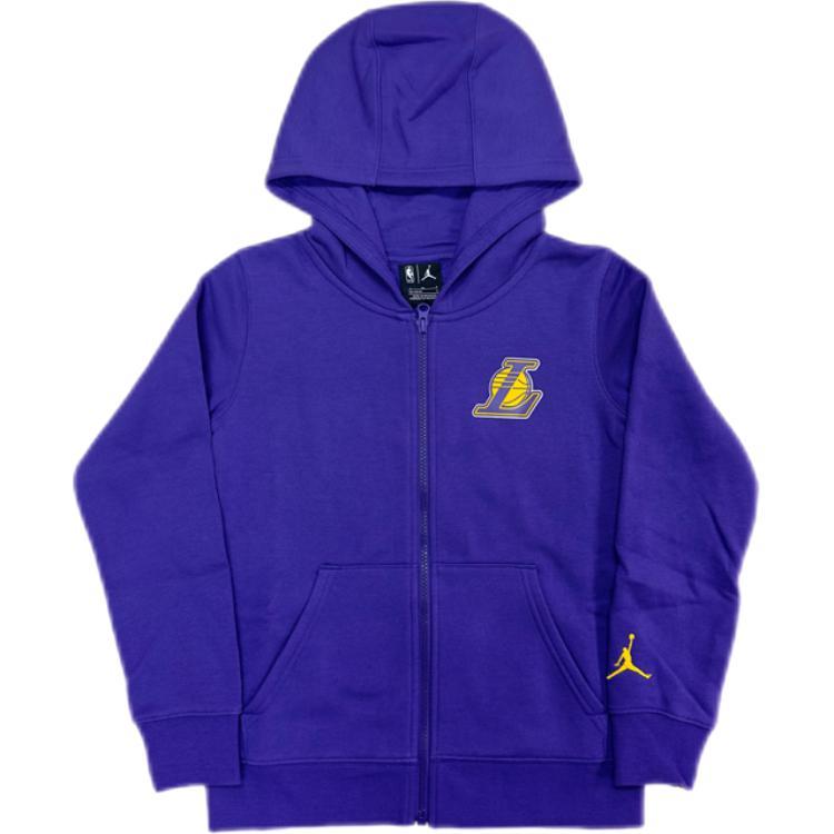 Jordan x NBA Sweatshirt Los Angeles Lakers, Fashion Minimalist Style Thermal Fleece Lined Hooded All over Purple Kids' 3Y2B7FELQ-LAK