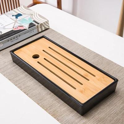 Bamboo Tea Tray Drainage Water Storage Kungfu Tea Set Living Room Coffee Table Drain Tray Storage Supplies Melamine Tea Tray