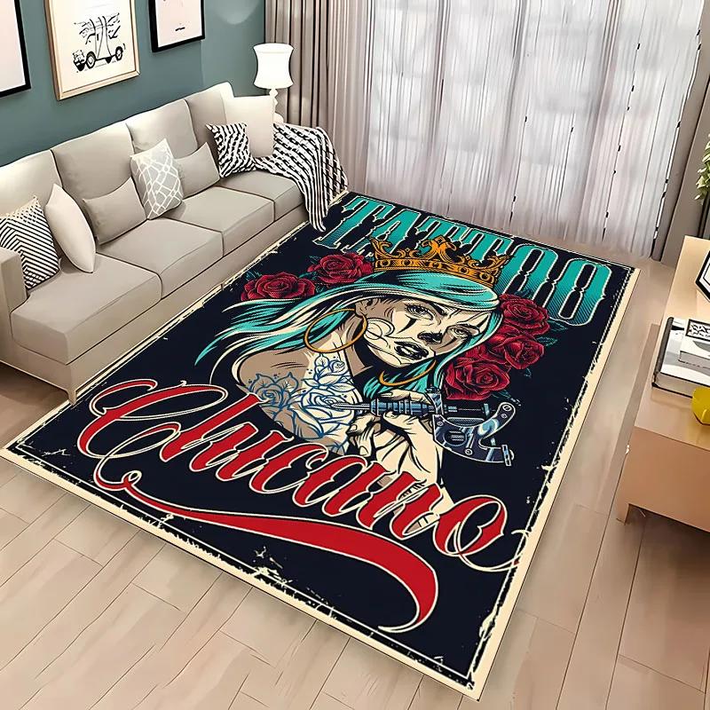 3D HD Tattoo Studio Carpet, Living Room and Bedroom Household Items,Children's Room Sofa Mats, Doormat Floor Anti-slip Rug, Gift