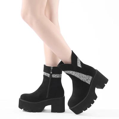 Runde Spitze mittelhohe Stiefel 2025 Herbst und Winter schlanke kurze Stiefel Wildleder Metall hohe Absätze Stiefel Damenstiefel