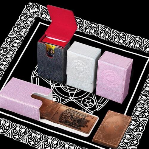 Liuselly Storage Pouch, Sun & Moon Tarot Card Storage Box, PU Leather Tarot Card Storage Case, Portable Card Container, Game Deck Holder, Durable