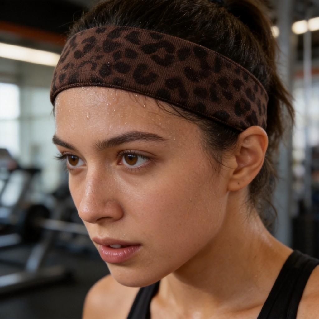 Leopard Print Yoga Headband With Moisture Wicking Fabric For Fitness Enthusiasts