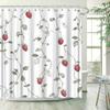 1 Strawberry Pattern Shower Curtain - Polyester Fabric with Hooks, White Background, Delicate Strawberry and Leaf Pattern