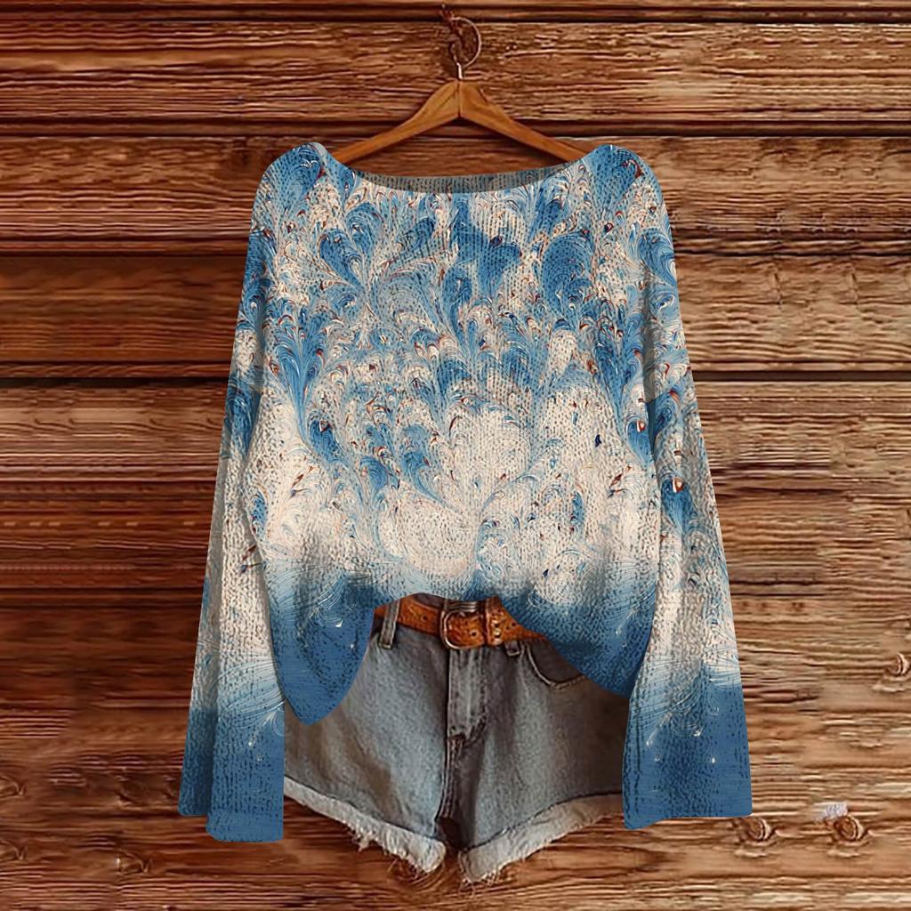 Women's Round Neck Lightweight Sweater Casual Long Sleeve Knit Pullover