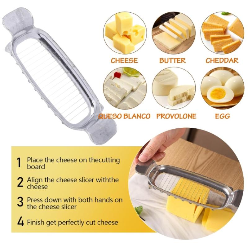 Stainless Steel Wire Cheese Slicer, Multipurpose Handheld Butter Cutter for Block Cheese, Butter,Soft Fruits,and Dishwasher Safe