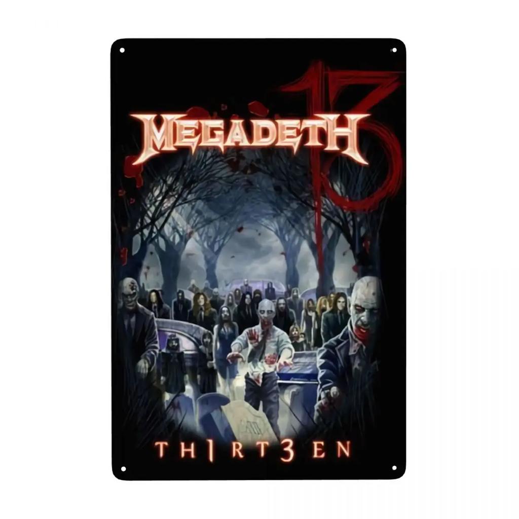 Megadeths Skull Metal Tin Sign Custom Retro Heavy Metal Band Plaque for Pub Cafe Yard Man Cave Bar Home Decor