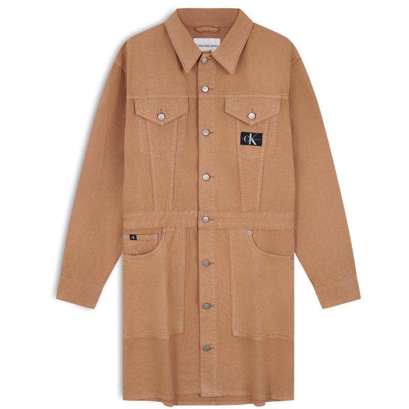 

Calvin Klein Американский винтажный классический хлопковый джинсовый джемпер с воротником на пуговицах и длинным рукавом Женские платья J222358 XS