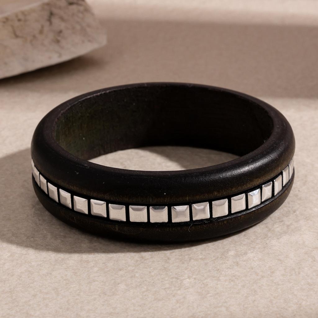 7 Styles Vintage Thick Resin Acrylic Bangles for Women Geometric Wide Chunky Elastic Bracelets Wood Bangle Metal Hand Jewelry