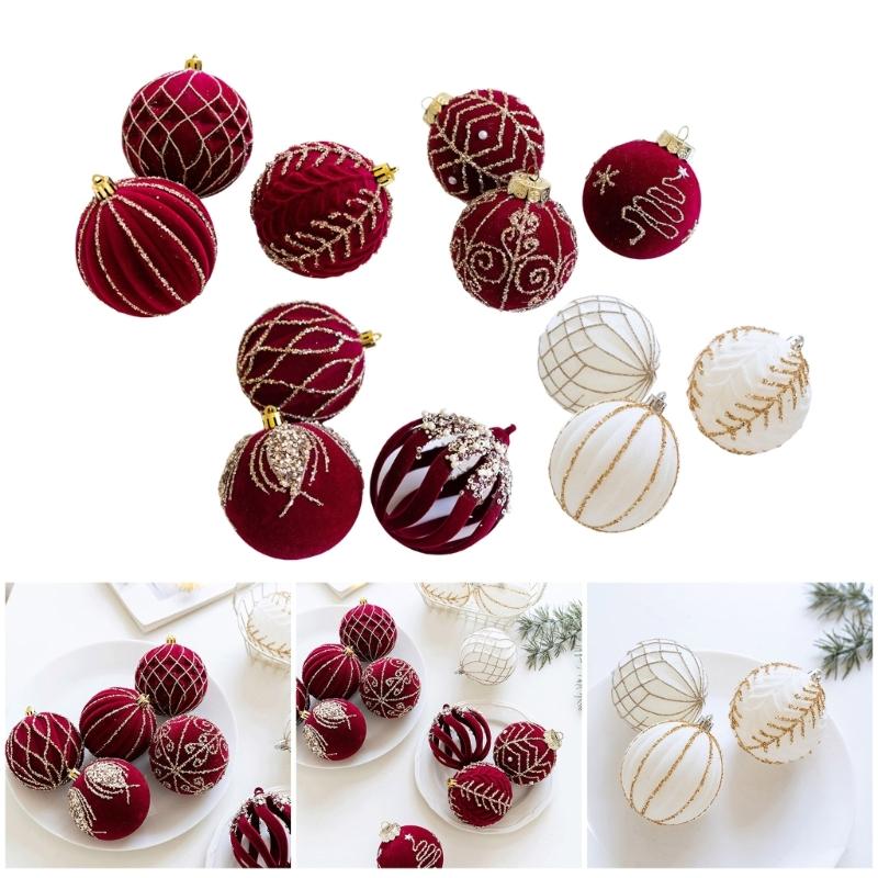 3Pcs Elegant Christmas Tree Baubles with Glitters and Pearls Festival Hanging Ornament Daily Use Home Accessory