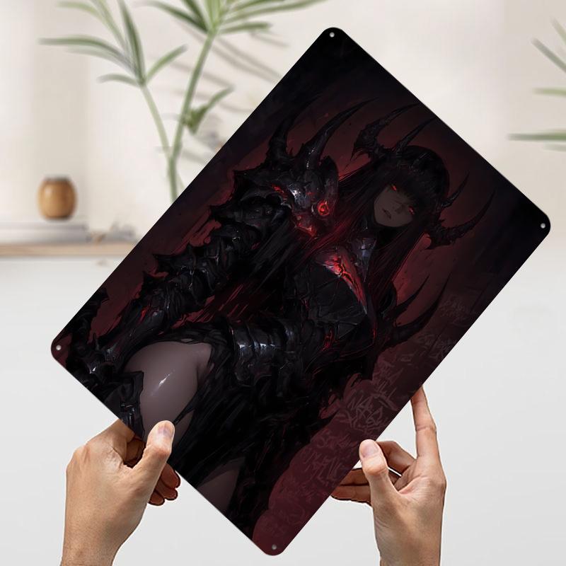 Dark Knight Woman With Horned Armor Metal Poster Customized Wall Art Retro Vintage Tinplate Signs for Bedroom Decoration Room