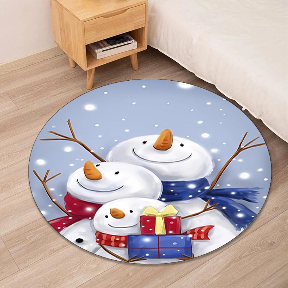 Christmas Snowman Printed Round Rug Carpet Chair Rug Area Rug Entryway Doormats,for Office Chair Living Room Bedroom Kitchen Room.