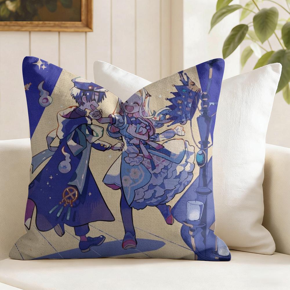 Anime Jjibaku Shounen Hanako Kun Cushion Cover Natural Linen Double Sided Print Throw Pillow Case for Sofa Couch Home Decor