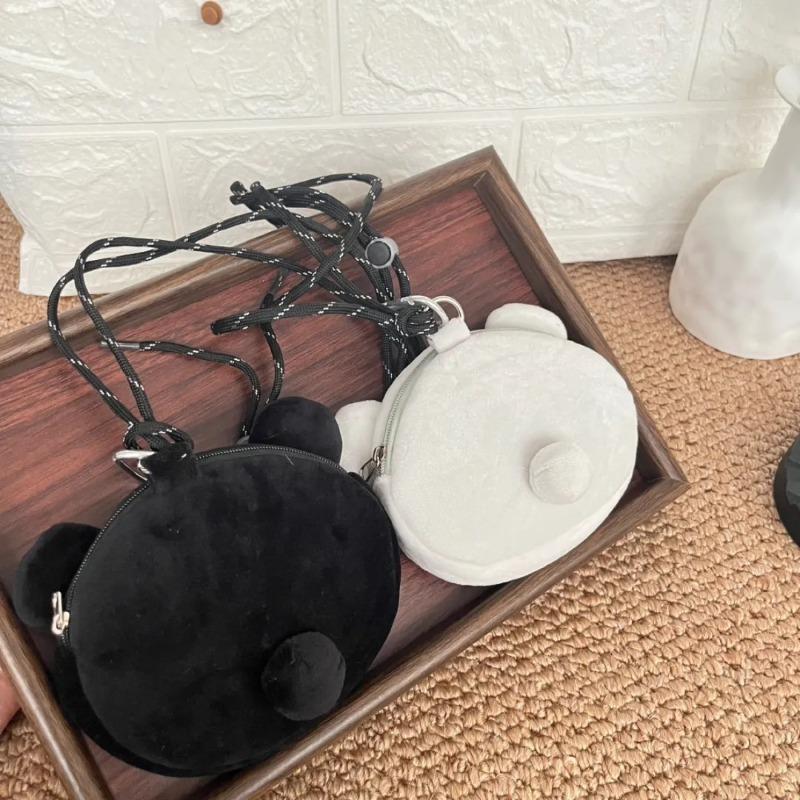 NEW Rilakkuma Plush Crossbody Bag Black White Two Tone Relax Bear Doll Coin Purse Keychain Soft Bag Kawaii Storage Handbag Decor