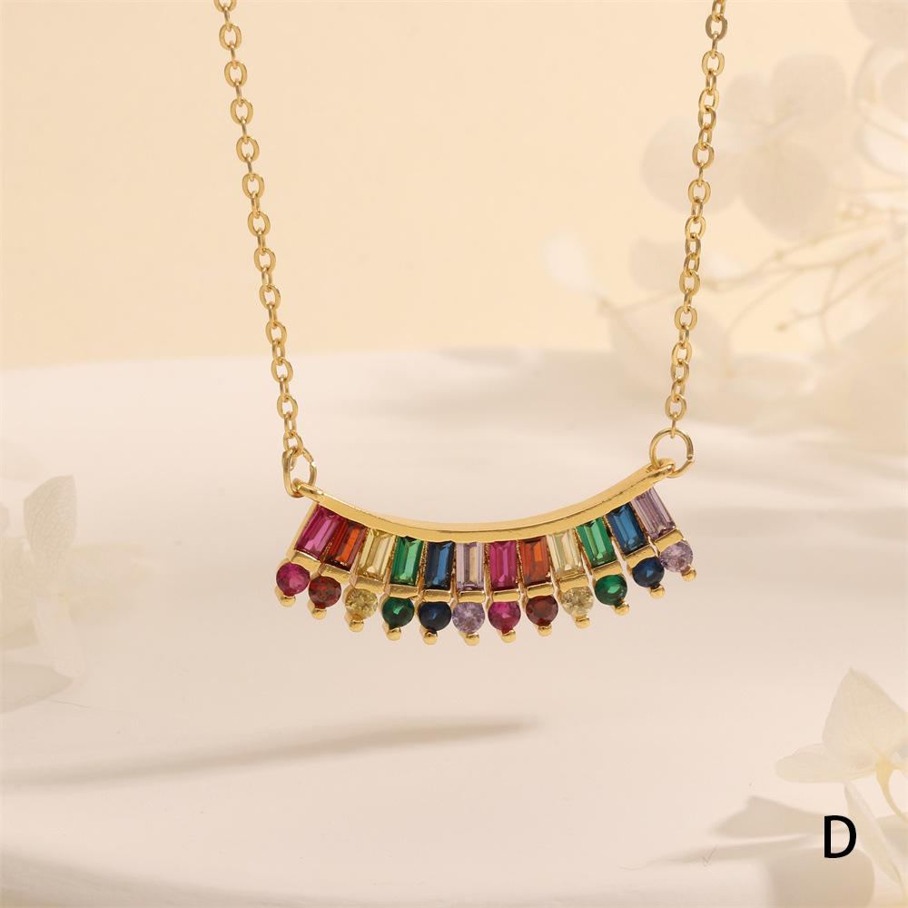 Colorful T-Shaped Zircon Pendant Necklace with Star Clavicle Chain for Women