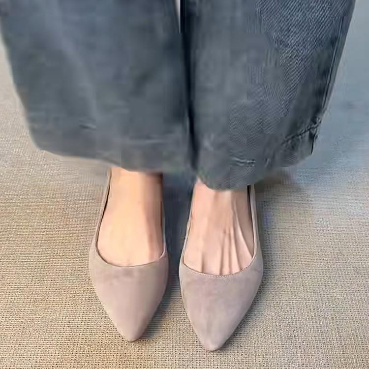 Sheepskin Version~ Leather Suede One-pedal Shallow Mouth Pointed Single Shoes Women's Fashion Retro Inner Height-increasing Commuter Work Shoes