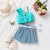 Girls' Fashion Casual Set 2025 Summer Children's Casual Halter Top + Floral Shorts + Belt Set