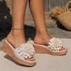 Fashion Trendy Thick Soled Women's Slippers 2024 Summer New Flower Decorated Beach Casual Slope Heel Women's Shoes Zapatos De Mujer