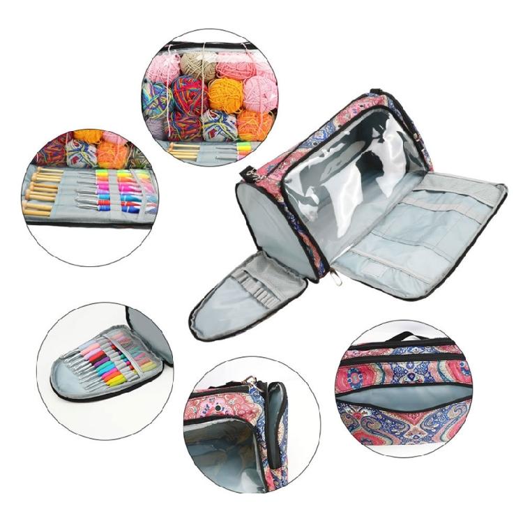 Durable Crochet Tote Bag for Yarn and Needle Hooks Keep Everything in Place