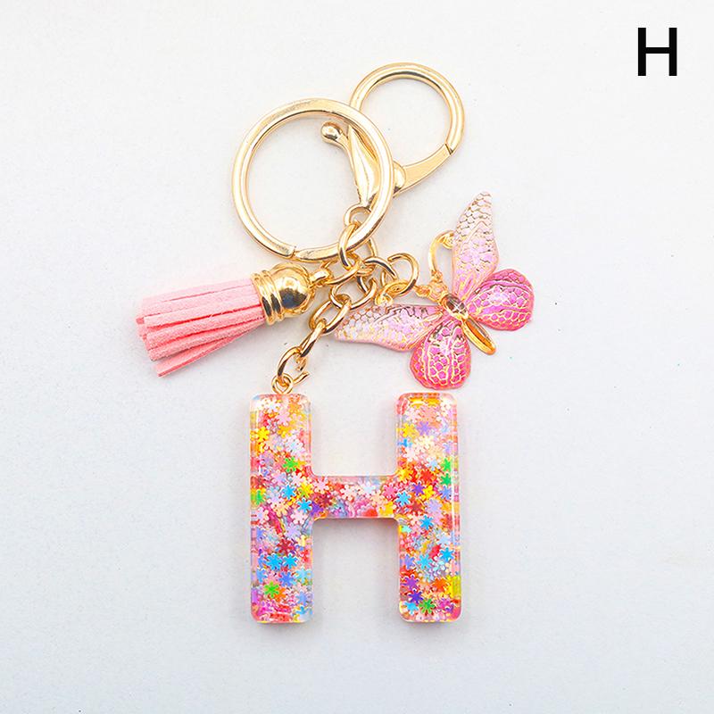 A-Z 26 Letter Pendant Keychain Tassel Butterfly Charms Keyrings Women Bag Ornaments Car Keychain Pendant