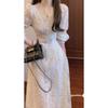 2025 Autumn French Sweet Style White Lace Long Sleeve Dress with Tie Waist
