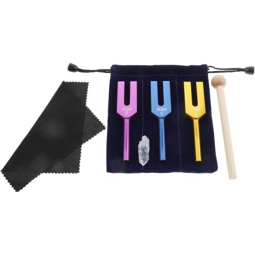 Dreld Angel Tuning Fork Set (4096Hz, 4160 Hz, 4225 Hz) Sound Healing with Silicone Hammer and Soft Storage Bag, Musical Instrument, Color