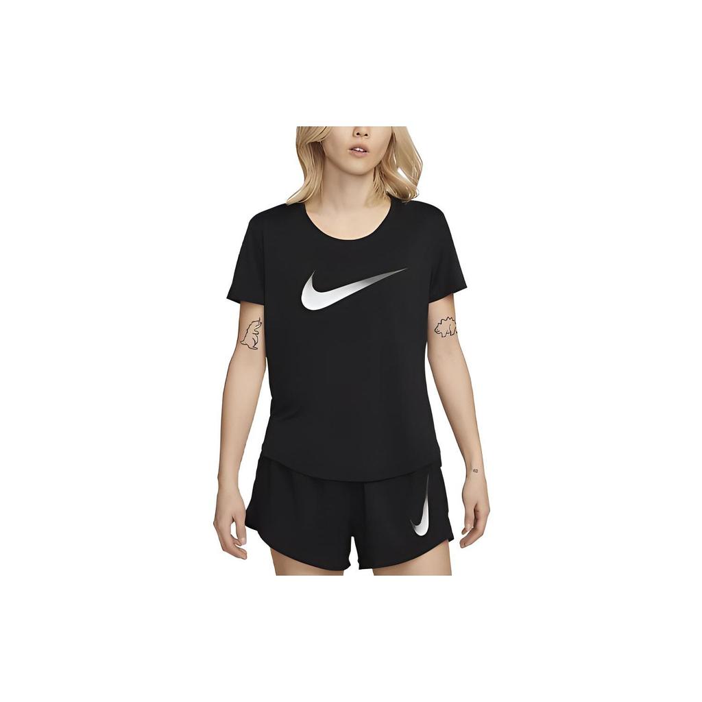 Nike Dri-FIT One Large Logo Loose Fit Round Neck Short Sleeve T-Shirt Women Tops Black DX1026-010