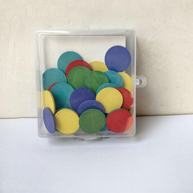 Wooden 5-Color Math Counting Chips Set, 50 Pieces - 25mm Round Educational Rewards for Kids.