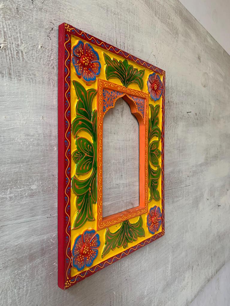 Hand-Painted Wooden Jharokha Frame: Indian Wall Hanging Decor