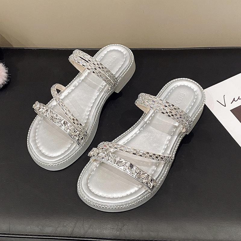 

Roman cool slippers 2025 summer new Korean version fashion soft-soled non-slip casual cool slippers open-toed beach shoes 40 серебряный