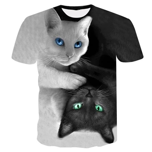 Cat Girls T Shirt Clothes Boys Girls Animal Children 3D T-Shirt Kids Summer Cat Lively Cute Funny Baby T Shirts Tops 4-14Y