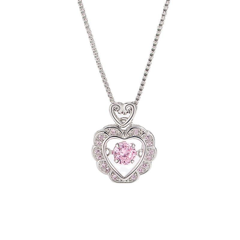 Heartbeat Zircon Necklace: Women's Love Heart Pendant, Pink Zircon, Beating Heart Design - Perfect Christmas Gift for Girlfriend
