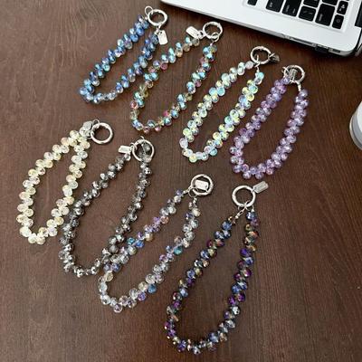 Stylish Glitter Crystal Bead Pendant Transparent Colorful Crystal Bead Keychain Detachable Phone Strap Women Girls