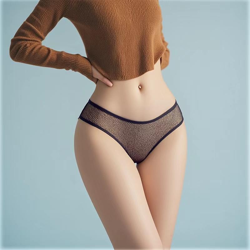 Chain Accent Open Crotch Triangle Thong Lingerie