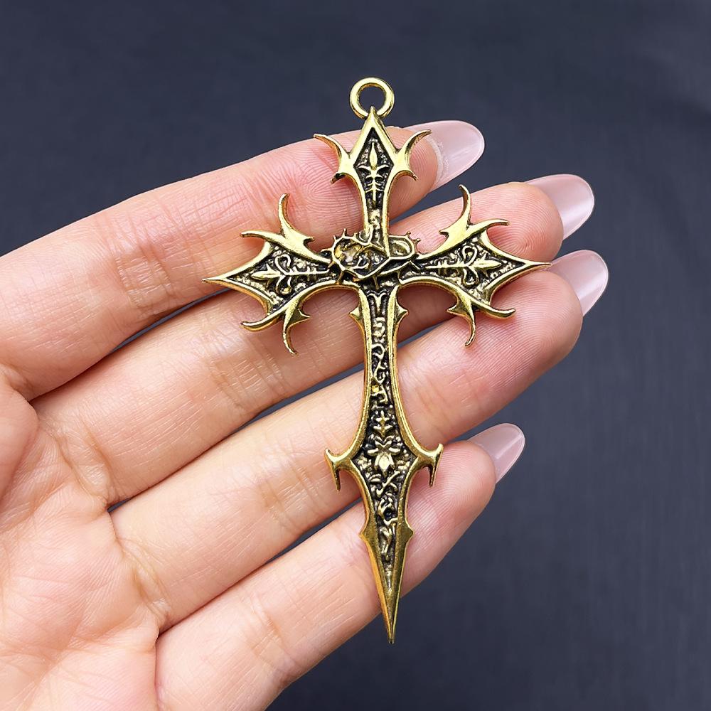 New Personalized Hip Hop Retro Gothic Cross Ethnic Floral Alloy Pendant Sweater Chain