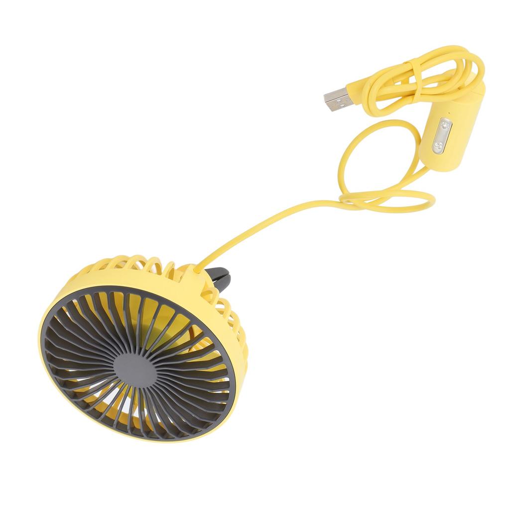 Car Fan with LED Light Air Vent Clip Fan 3 Speed Strong Wind USB Charging for Cars Tables Home Office Yellow