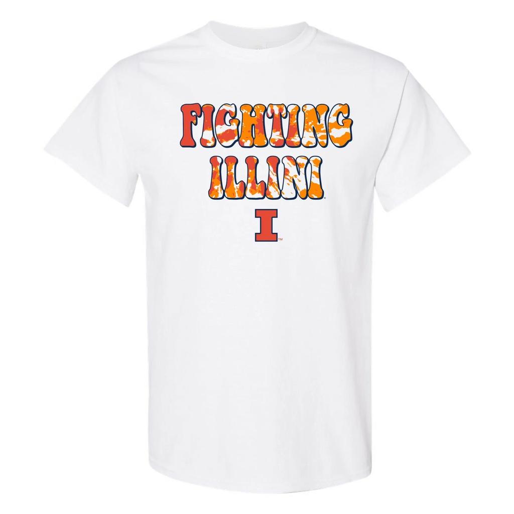 Illinois Fighting Illini Tie Dye Type T-Shirt - White