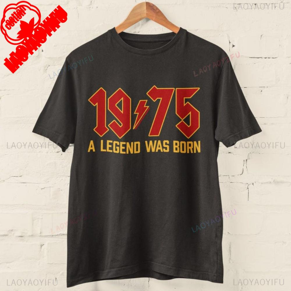 50th Birthday T Shirt 2025 1975 A Legend Was Born Retro Heavy Metal Rock Music Style Fiftieth Gifts for Him Personality Tops