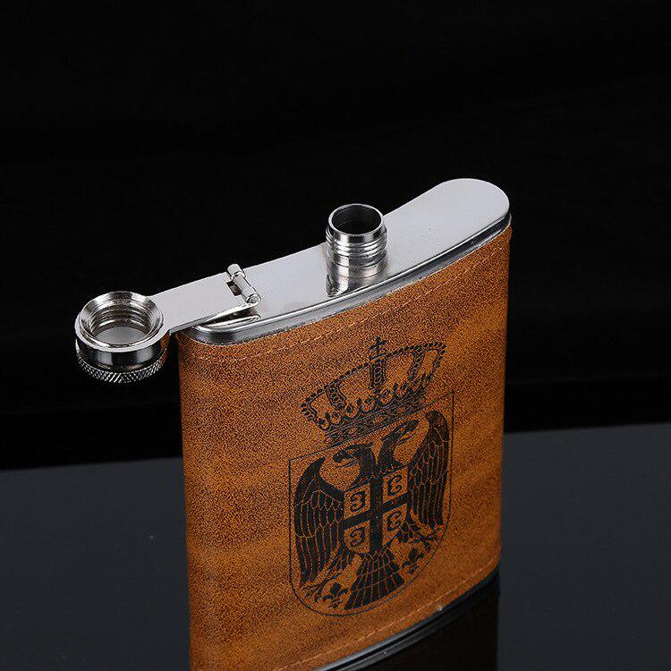 Botella de whisky de 8 oz, frasco de vodka, frasco de acero inoxidable 304 para licor con envoltura de cuero