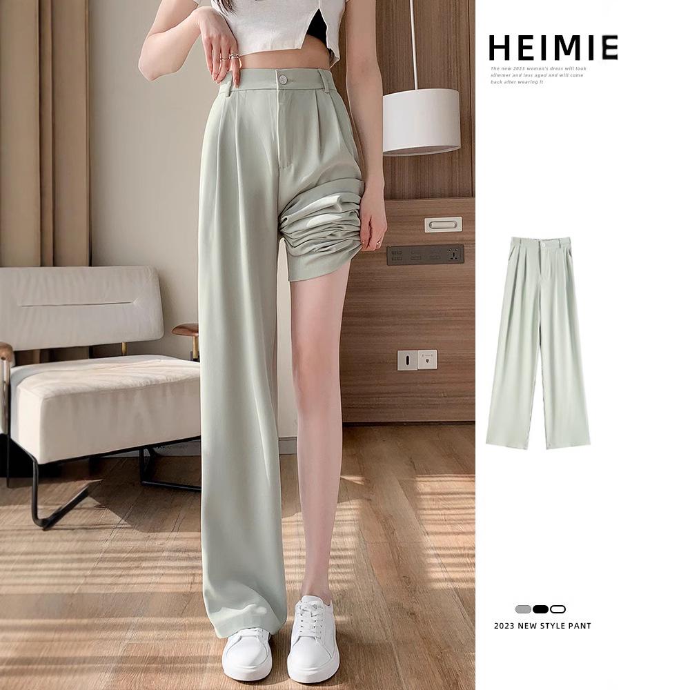 

Women s Summer High-Waisted Ice Silk Draping Pants - Green Trendy Wide-Leg for Petite Sizes XS (60-79 lbs)