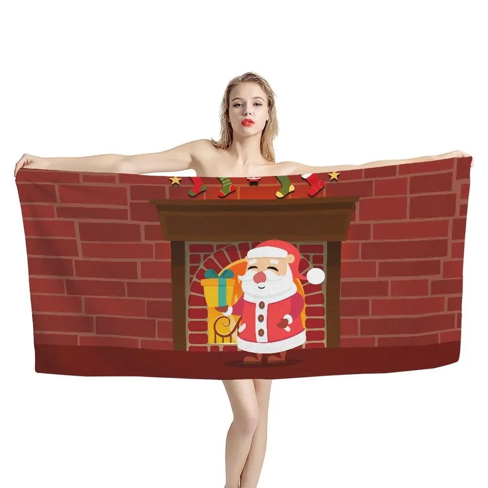 Christmas Gifts For Couple Bathroom Beach Towel Cute Santa Claus Design Women Swimming Fitness Exercise Yoga Mat Quick Dry Towel