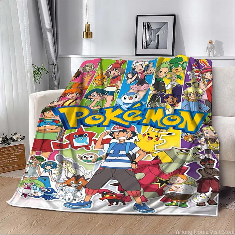 3D Printing Pokemon Anime Cute Cartoon Blanket Fluffy Children and Adults Sofa Plush Bedspread Throw Lunch Blanket for Sofa Bed