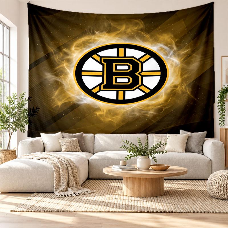 Arazzo da Parete Boston Bruins, Appeso a Parete in Tessuto Morbido, Sfondo Decorativo per Camera da Letto, Arte da Parete per la Casa