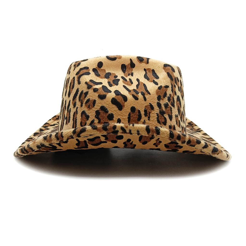 Fashionable Roll Brim Cowgirl Hat Wide Brim Fedoras with Leopard/Cow Pattern for Beach Parties and Various Outfit