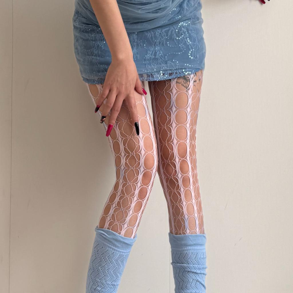 Niche Y2K Hollow Tie-Dye Stockings Two-Colour Gradient Holes Fishing Net Stockings Spicy Girl Party Dating Shopping With Socks