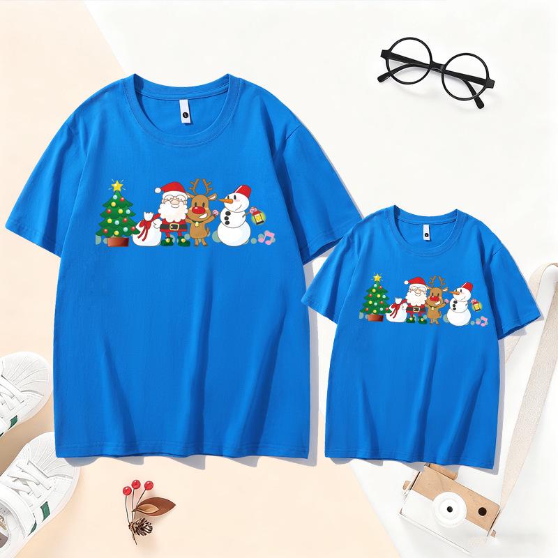 Family Christmas Reindeer T-Shirt Set: New Year Parent-Child Santa Claus Outfit for 3-4 Members, Mother-Daughter Short Sleeve.