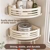 Cream-style Bathroom Storage Rack, Corner Basket, No-drill Wall-mounted Shelf for Restroom