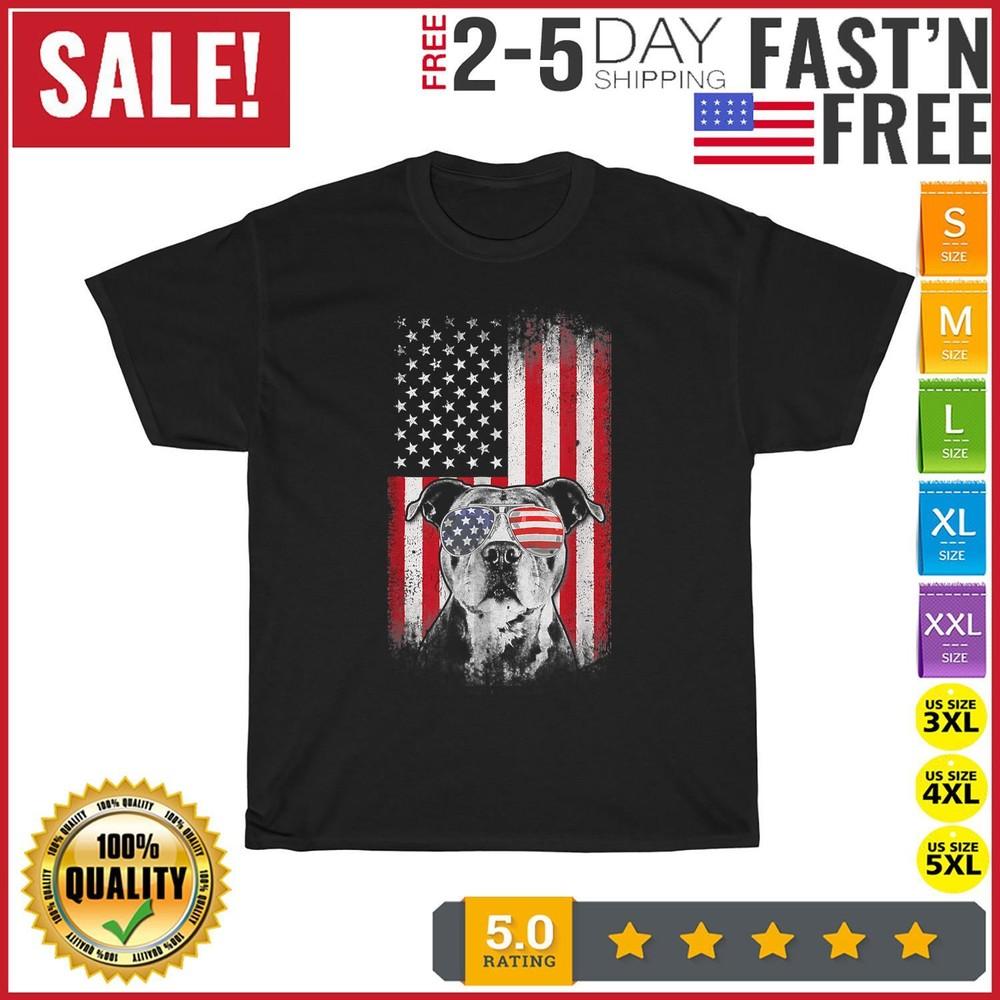 Pitbull American Flag 4th Of July Pitbull Dad Mom Dog Lover T Shirt Men Women