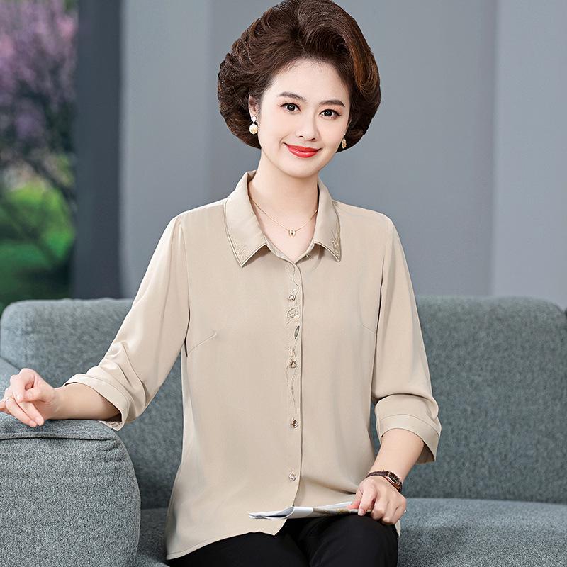 Chic Summer Lapel Top: 2026 New Arrivals for Middle-aged & Elderly Women - Three-quarter Sleeve Shirt.