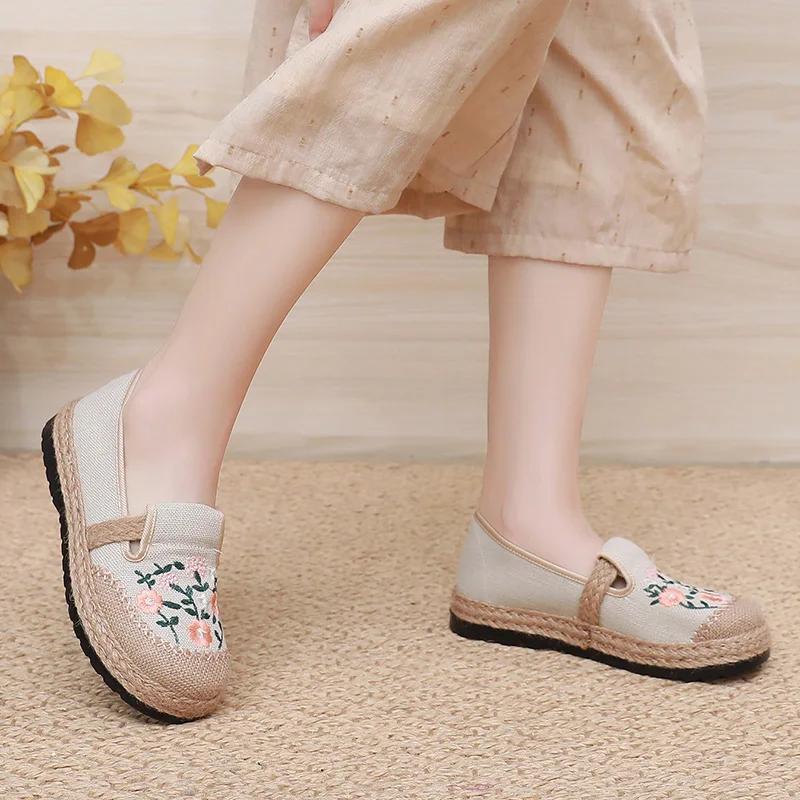 Fashion 2025 New Women's Linen Fabric Flat Shoes Ladies Casual Shoes Comfortable Low-Top Shoes Travel Casual Shoe