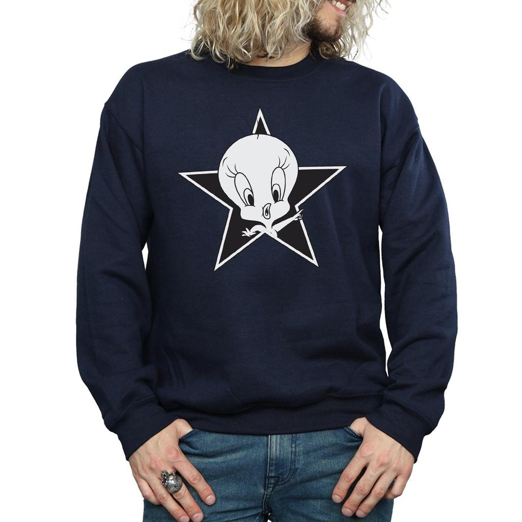Looney Tunes Mens Tweety Pie Mono Star Sweatshirt